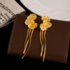 O1CN01KzaMwc1onFvlVmpUO_!!2059265269-0-cib Vintage Flower Tassel Earrings for Women, Elegant Long Drop Stud Earrings with Irregular Pleated Design