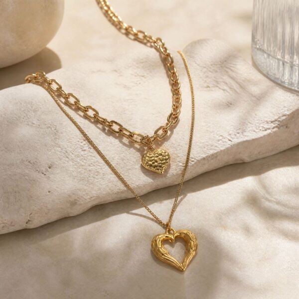 O1CN01bzZ5H025WAi1yw8Y6_!!2222347247533-0-cib Double Heart Layered Titanium Steel Necklace