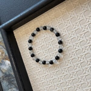45 White Crystal + Black Obsidian Bracelet