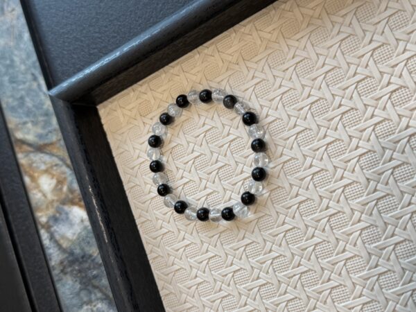 45 White Crystal + Black Obsidian Bracelet