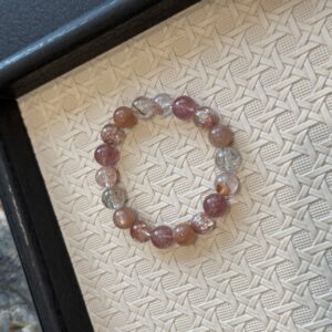 48 Purple Strawberry Quartz & Black Super Seven Crystal Bracelet