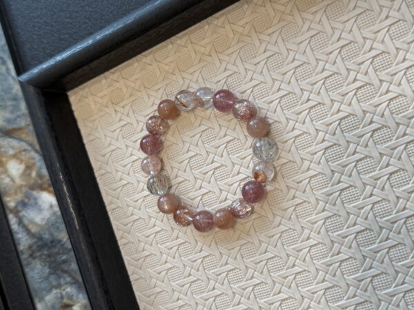 48 Purple Strawberry Quartz & Black Super Seven Crystal Bracelet