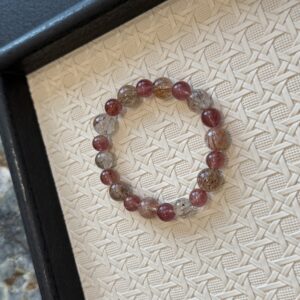 53 Natural Strawberry Quartz & Black Gold Super Seven Crystal Bracelet