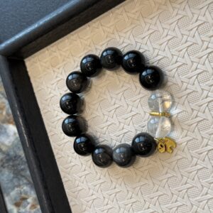 55 Natural Silver Obsidian & Clear Quartz Bracelet