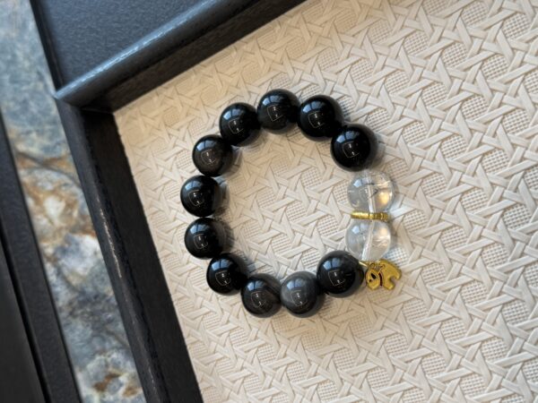 55 Natural Silver Obsidian & Clear Quartz Bracelet