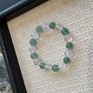 56 Natural Clear Quartz & Green Strawberry Quartz Bracelet