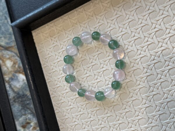 56 Natural Clear Quartz & Green Strawberry Quartz Bracelet